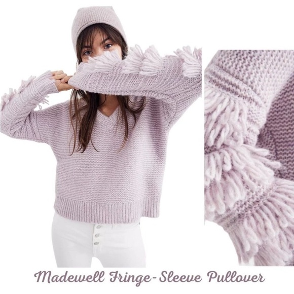 MADEWELL Fringe-Sleeve Pullover Sweater in Heather
Periwinkle - XS - Picture 1 of 7
